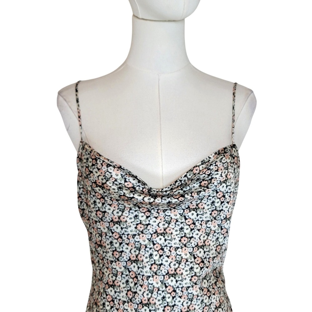 Abercrombie & Fitch Cowl Neck Satin Floral Mini Sundress S Cottagecore Romantic - Picture 4 of 8
